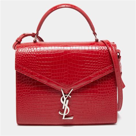 Saint Laurent Cassandra Red Croc Leather Medium .